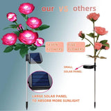 Solar Lights Outdoor 7 Rose Flowers Solar Garden Lights Garden Stake Lights Path Decorative Rose Lights for Patio Yard Pathway Landscape Enlarged Solar Panel (Pink) - Glow-Paradise