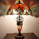 WERFACTORY Tiffany Lamp Red Stained Glass Liaison Mather-Daughter Vase Table Lamp 16X16X24 Inch Antique Desk Reading Light Decor Bedroom Living Room Home Office (LED Bulb Included) S160R Series - Glow-Paradise