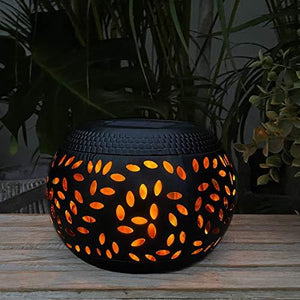 Solar Table Lantern Outdoor Waterproof- Dancing Flickering Flame Solar Powered LED Light，Black Metal Desktop Decorative Lamp Auto On/Off Lighting Dusk to Dawn for Indoor Desk Patio Garden Pathway Yard - Glow-Paradise