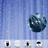 HOME LIGHTING Window Curtain String Lights, 300 LED 8 Lighting Modes Fairy Copper Light with Remote, USB Powered Waterproof for Christmas Bedroom Party Wedding Home Garden Wall Decorations, Cool White - Glow-Paradise