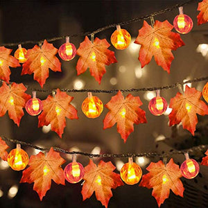 3 Pack Fall Garland with Pumpkin Lights & Enlarged Maple Fall String Lights Halloween Pumpkins Lights, 30Ft 60LED Waterproof Battery Operated Fall Decorations Home Indoor Outdoor Thanksgiving Decor - Glow-Paradise
