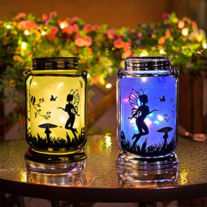 ANGMLN Rose in Glass Jar Solar Powered - 2 Pack Enchanted Rose Gift for Her Light Up Rose in Glass Lantern, Beauty and The Beast Rose Forever Flower for Mother’s Day Valentine's Day Wedding Halloween - Glow-Paradise