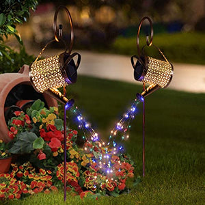 2Pack Solar Garden Lights Outdoor Hanging Solar Lantern Watering Cans with Shepherd Hook for Patio Yard Lawn Decorations Color Changing LEDs - Glow-Paradise