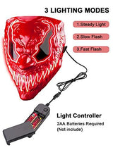 Venobat Halloween Mask LED Light Up Mask for Adults Kids - Cool Neon Glow Mask with Dark and Evil Glowing Eyes 3 Lighting Modes El Wire for Halloween Costume Party Festival Cosplay (Red) - Glow-Paradise