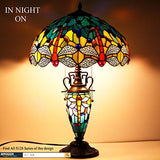 WERFACTORY Tiffany Table Lamp Sea Blue Yellow Stained Glass Dragonfly Mather-Daughter Vase Table Lamp 16X16X24 Inches Desk Light Decor Bedroom Living Room Home Office (LED Bulb Included) S128 Series - Glow-Paradise