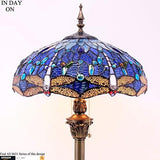 WERFACTORY Tiffany Floor Lamp Dragonfly Blue Stained Glass Standing Reading Light 16X16X64 Inches Antique Pole Corner Lamp Decor Bedroom Living Room Home Office (LED Bulb Included) S631 Series - Glow-Paradise