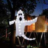 CCINEE Peek A Boo Hanging Ghost with White Lights 50" X 53" Prelit Large Spooky Outdoor Tree Wrap Ghost Decoration for Halloween Party Lawn Patio Haunted House Props Supply - Glow-Paradise