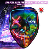 Halloween Purge Mask Light up - CHAOYU LED Scary Face Mask 2 Color Glow Mask with 3 Light Modes Masquerade Costume for Women Men Kids Adults (Blue & Red) - Glow-Paradise