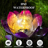 Solar Light Outdoor(2Pack), Art Crackle Globe Glass Lotus Decoration, Solar LED Waterproof Purple Metal Flower Lights for Patio,Lawn,Walkway,Tabletop - Glow-Paradise
