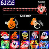 60PCS Halloween Party Favors for Kids, 50 LED Flash Rings & 10 Light Up Necklaces Fidget Toys Halloween Toys Gifts Ghost Pumpkin Glow in the Dark Party Supplies Halloween Treat Goodie Bag Fillers - Glow-Paradise