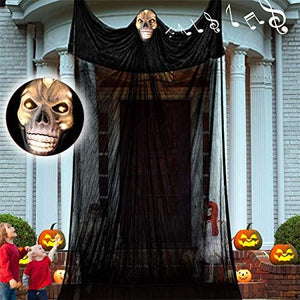 Lamgoa 12.3ft Halloween Ghost Hanging Decorations, Scary Hanging Reaper Motion Voice Activated with Creepy Sound & Glowing Mask Flying Ghost for Haunted House, Yard Home Party Indoor Outdoor Decor - Glow-Paradise
