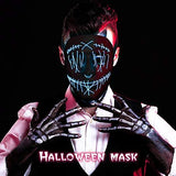 ILEBYGO Halloween Light Up Mask LED Purge Mask Scary Mask with EL Wire 3 Flashing-Modes for Halloween Festival, Party, Cos Play (Blue) - Glow-Paradise