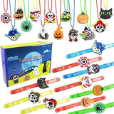 Halloween Lights- 24 pcs Halloween LED Necklace Bracelets Pumpkin Ghost Pirate Spider Eyeball Necklace Halloween Party Favor Light up Flashing Decoration Trick Treats Gift Bag Fillers for Women Men Family Pack - Glow-Paradise
