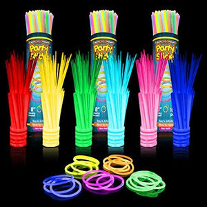 PartySticks Glow Sticks Party Supplies 300pk - 8 Inch Glow in The Dark Light Up Sticks Party Favors, Glow Party Decorations, Neon Party Glow Necklaces and Glow Bracelets with Connectors - Glow-Paradise