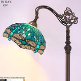 WERFACTORY Tiffany Floor Lamp Sea Blue Stained Glass Dragonfly Arched Lamp 12X18X64 Inches Gooseneck Adjustable Corner Standing Reading Light Decor Bedroom Living Room (LED Bulb Included) S622 Series - Glow-Paradise