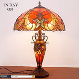 WERFACTORY Tiffany Lamp Red Stained Glass Liaison Mather-Daughter Vase Table Lamp 16X16X24 Inch Antique Desk Reading Light Decor Bedroom Living Room Home Office (LED Bulb Included) S160R Series - Glow-Paradise