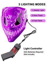 Venobat Halloween Mask LED Light Up Mask for Adults Kids - 3 Pack Cool Neon Glow Mask with Dark and Evil Glowing Eyes 3 Lighting Modes El Wire for Halloween Costume Festival Cosplay (Red+Blue+Purple) - Glow-Paradise