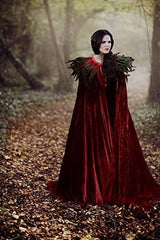 JEGERMIG Velvet Unlined Cape Medieval Vampire Role Play Cloak Halloween Coat Red - Glow-Paradise