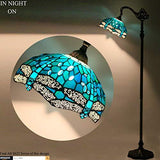 WERFACTORY Tiffany Floor Lamp Sea Blue Stained Glass Dragonfly Arched Lamp 12X18X64 Inches Gooseneck Adjustable Corner Standing Reading Light Decor Bedroom Living Room (LED Bulb Included) S622 Series - Glow-Paradise