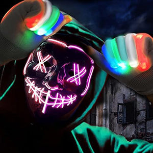 Halloween Scary Mask with LED Gloves Kit, LED Costume Mask EL Wire Light Up Mask for Halloween Costume Festival Cosplay (White&Pink) - Glow-Paradise