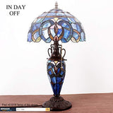 WERFACTORY Tiffany Style Lamp Blue Purple Cloud Stained Glass Table Lamp 12X12X22 Inches Mother-Daughter Vase Desk Reading Light Decor Bedroom Living Room Home Office (LED Bulb Included) S558 Series - Glow-Paradise