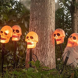 EAMBRITE 4PK 20LT Halloween Skull Pathway Lights End-connectable Skull Stake Lights Waterproof for Halloween Decorations Outdoor Yard Garden Party - Glow-Paradise