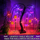 24 LED Orange Purple Lighted Halloween Willow Tree Decoration with Timer DIY 3 Bats & 3 Pumpkins Battery Operated 18'' Artificial Black Spooky Tree Halloween Decorations Tabletop Indoor Home Party - Glow-Paradise