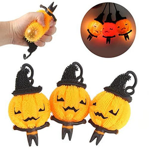 KIMOBER 3pcs Light up Pumpkin Puffer Balls,LED Flash Pumpkin Man Stress Squeezing Balls for Halloween Party Favor Supplies - Glow-Paradise
