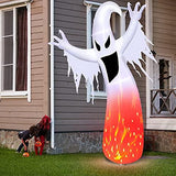 [Rotating Flame] 8 Foot Giant Halloween Inflatables Flame Ghosts Blow Up with Rotating LED Lights Halloween Decorations Outdoor Yard Lawn Garden Home Holiday Decor (6 Stakes 2 Tethers 2 Weight Bags) - Glow-Paradise