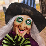 49 Inches Halloween Hanging Vibrating Witch with Light-up Eyes and Scary Sound Effect, Design with Motion and Sound Activation Function for Halloween Prop Décor,Outdoor, Indoor, Haunted House - Glow-Paradise