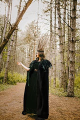 JEGERMIG Adult Dark Cloak Halloween Role Play Knight Cape Feather Cape Black - Glow-Paradise