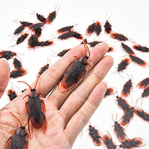 UNIIDECO 50 Pieces Prank Fake Roaches, Look Real Plastic Trick Joke Toys , Scary Insects Realistic Bugs Gag Gifts, Novelty Cockroach for Halloween Party (50 Pieces) - Glow-Paradise