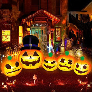 TURNMEON 8 Ft Long Halloween Inflatables 5 Pumpkins Lanterns, Lighted Pumpkin Ghosts Blow Ups with 6 Stake 2 Tether 1 Weight Bag Halloween Yard Decoration Outdoor Indoor Garden Lawn Home Holiday Party - Glow-Paradise