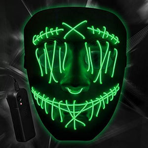 ILEBYGO Halloween LED Purge Mask Scary Light Up Mask with EL Wire 3 Flashing-Modes for Halloween Festival, Party, Cos Play (Green) - Glow-Paradise