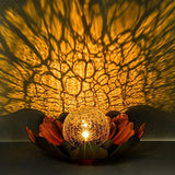 Gold Solar Flower Light Outdoor Decorations,Garden Glow Solar Lights with Metal Petal Waterproof,Glass Crackle Solar Powered Ball Decor Light for Tabletop,Ground,Walkway Yard - Glow-Paradise