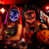 Halloween Scary Mask with LED Gloves Kit Cosplay, LED Costume Mask EL Wire Light Up Mask for Halloween Costume Festival Cosplay,Music Festival Parties (Red) - Glow-Paradise