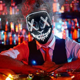 Halloween Scary Mask with LED Gloves Kit, LED Costume Mask EL Wire Light Up Mask for Halloween Costume Festival Cosplay(White) - Glow-Paradise