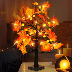 [ Timer ] 24”/2FT Prelit Fall Tree with 24 LED 3D Pumpkin Orange Lights, Fall Halloween Decor Lighted Maple Tree Battery Powered, Autumn Thanksgiving Decorations,Fall Pumpkin Decorations Home Indoor - Glow-Paradise