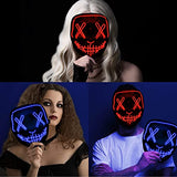 2 Packs Led Light Up Halloween Cosplay Face Mask, Glow Purge Neon Adults Scary Masked Women & Men Masquerade Party Costumes Accessories Blue & Red - Glow-Paradise