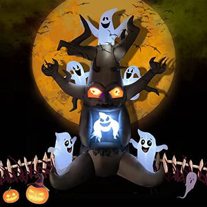 GOOSH 8FT Halloween Inflatable Outdoor Dead Tree with Six White Ghosts, Blow Up Yard Decoration Clearance with LED Lights Built-in for Holiday/Party/Yard/Garden - Glow-Paradise