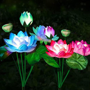 Idefair 2022 Upgraded Solar Lotus Flower Lights Outdoor, Solar Garden Lights IP65 Waterproof Multi-Color Changing LED Stake Lights Pink Flower for Garden,Patio,Yard and Decoration (Lotus,2 Pack) - Glow-Paradise