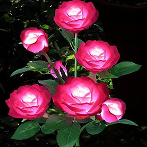 Solar Lights Outdoor 7 Rose Flowers Solar Garden Lights Garden Stake Lights Path Decorative Rose Lights for Patio Yard Pathway Landscape Enlarged Solar Panel (Pink) - Glow-Paradise