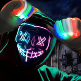 Halloween Scary Mask with LED Gloves Kit, LED Costume Mask EL Wire Light Up Mask for Halloween Costume Festival Cosplay(Pink&Blue) - Glow-Paradise
