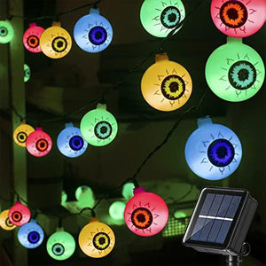 Xingpold Solar String Lights Eyeball Halloween Decorations Outdoor, 30 LED 21 FT 8 Modes Solar Powered Halloween Lights Waterproof Garden Lights for Patio, Halloween Haunted House, Porch, Multicolor - Glow-Paradise