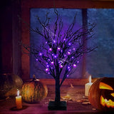 TURNMEON 2FT Prelit Halloween Black Tree Decor with Timer, 25 Spider & 24 Purple Lights Halloween Battery Operated Spooky Artificial Tree Halloween Indoor Tabletop Home Holiday Decoration - Glow-Paradise