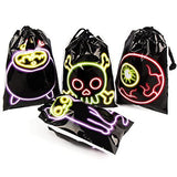STEFORD 72PCS Halloween Drawstring Candy Bags,Black Shining Halloween Trick or Treat Bags Plastic Goodie Bags Halloween Party Favors - Glow-Paradise