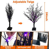 TURNMEON 2FT Prelit Halloween Black Tree Decor with Timer, 25 Spider & 24 Purple Lights Halloween Battery Operated Spooky Artificial Tree Halloween Indoor Tabletop Home Holiday Decoration - Glow-Paradise