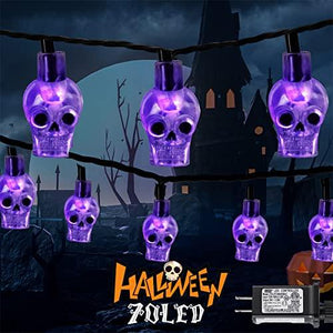 RECESKY 70 LED Skull String Lights - 22.6ft Plug in Halloween String Lights for Outdoor and Indoor Decor - Halloween Lighting for Patio, House, Bedroom, Parlor, Halloween Party Decorations (Purple) - Glow-Paradise