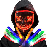 Halloween Scary Mask with LED Gloves Kit Cosplay, LED Costume Mask EL Wire Light Up Mask for Halloween Costume Festival Cosplay,Music Festival Parties (Red) - Glow-Paradise