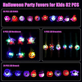 Halloween Party Favors Kids Toys - 82 PCS Halloween Glow In The Dark Party Supplies, 50 Rings + 20 Brooches + 6 LED Necklaces + 6 Flash Bracelets, Halloween Goodie Bag Fillers Kids Party Decorations - Glow-Paradise